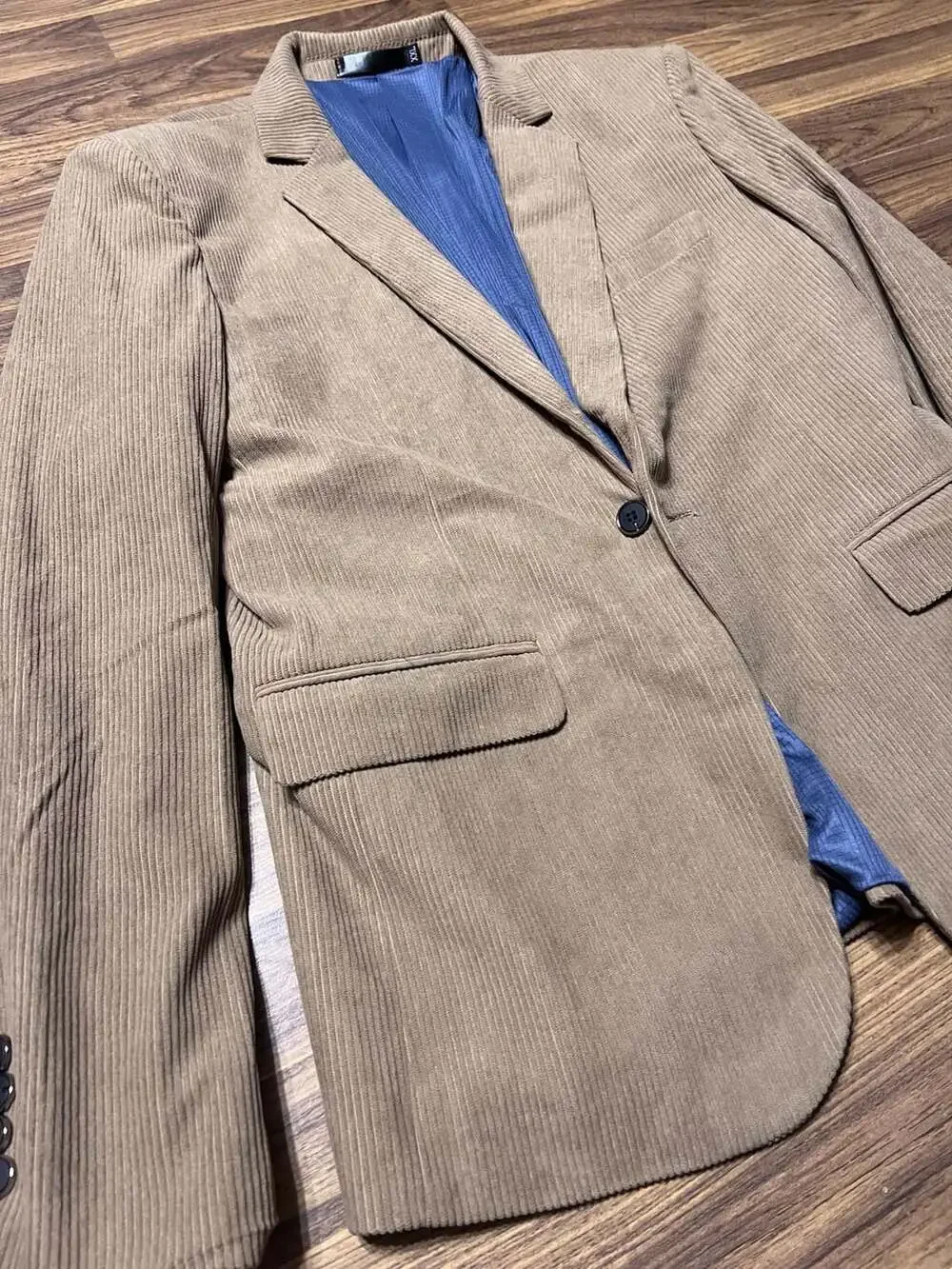 Men's Casual Corduroy Blazer Jacket Slim Fit One Button Work Wear Sport Coat, Kh